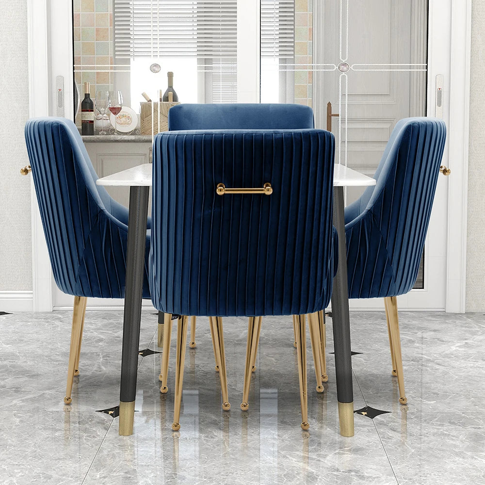 Glam Boucle Pleated Velvet Dining Chair Set of 4 with Rear Handle