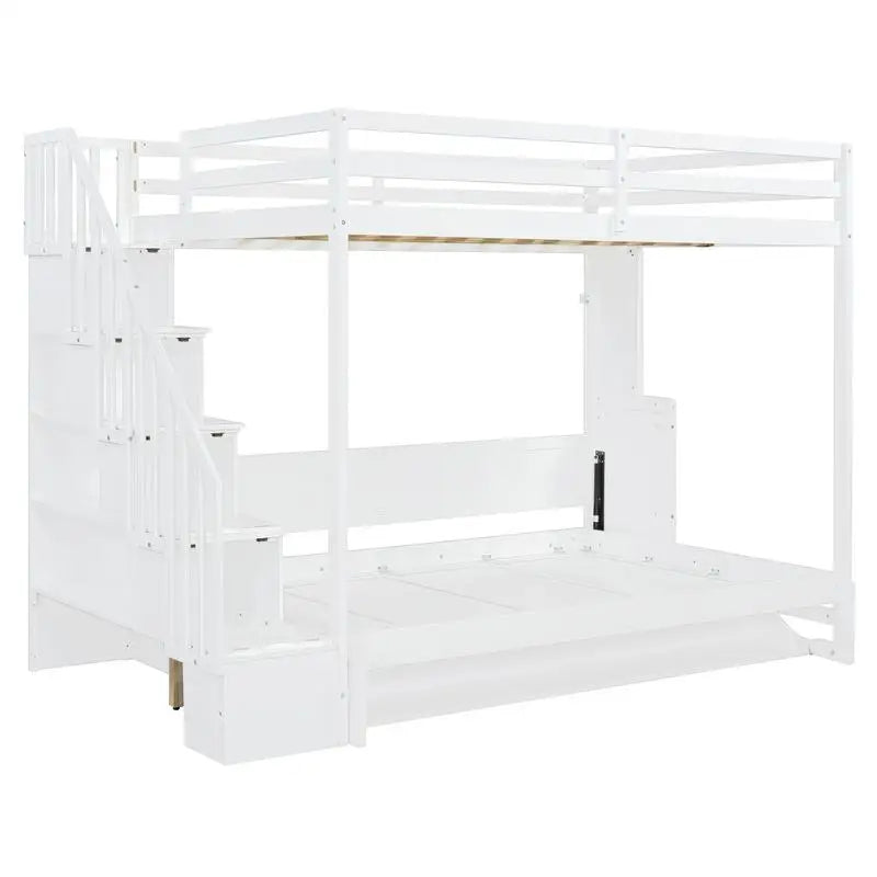 Full Over Full Murphy Bed w/ Hydraulic Lift & Desk Design, White Finish - Space-Saving Solution