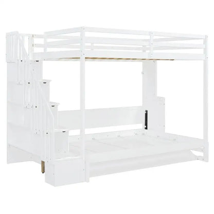 Full Over Full Murphy Bed w/ Hydraulic Lift & Desk Design, White Finish - Space-Saving Solution