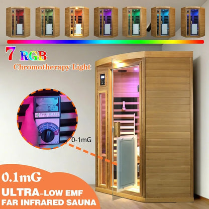 2-3 Person Corner Infrared Sauna, 1760W Low EMF, Red Cedar Wood with Heating Panels & Bluetooth