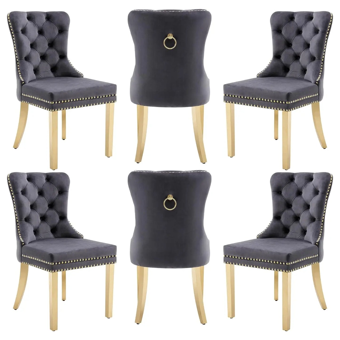 PU Leather Dining Chairs Set of 6, Dining Room Chairs with Solid Wood Legs and Pull Ring, Luxury, Customized