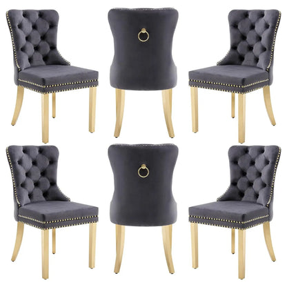 PU Leather Dining Chairs Set of 6, Dining Room Chairs with Solid Wood Legs and Pull Ring, Luxury, Customized