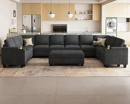 Oversized U Shaped Modular Sectional Couches  Sofa Set with Storage, Ottoman, Large Sectional