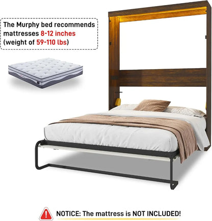 Queen Size Murphy Bed , Farmhouse Wood Hidden Wall Bed Frame, Space-Saving Storage Cabinet