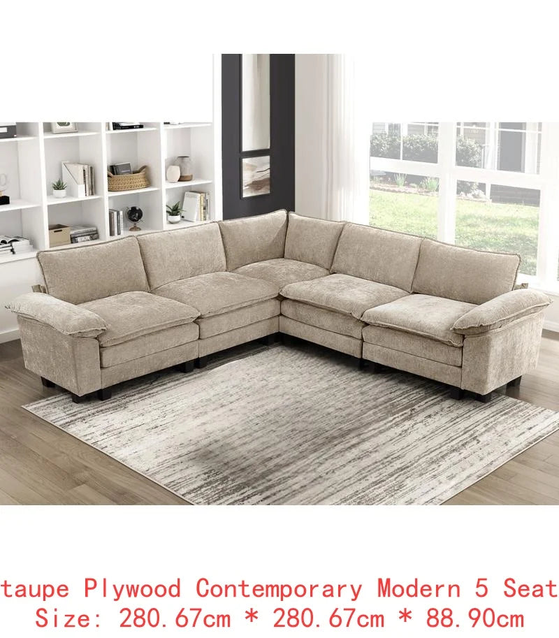 6-Piece Modular Sectional Sofa Set in Plush Chenille Upholstery- Durable Plywood