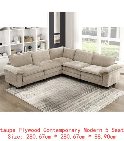 6-Piece Modular Sectional Sofa Set in Plush Chenille Upholstery- Durable Plywood