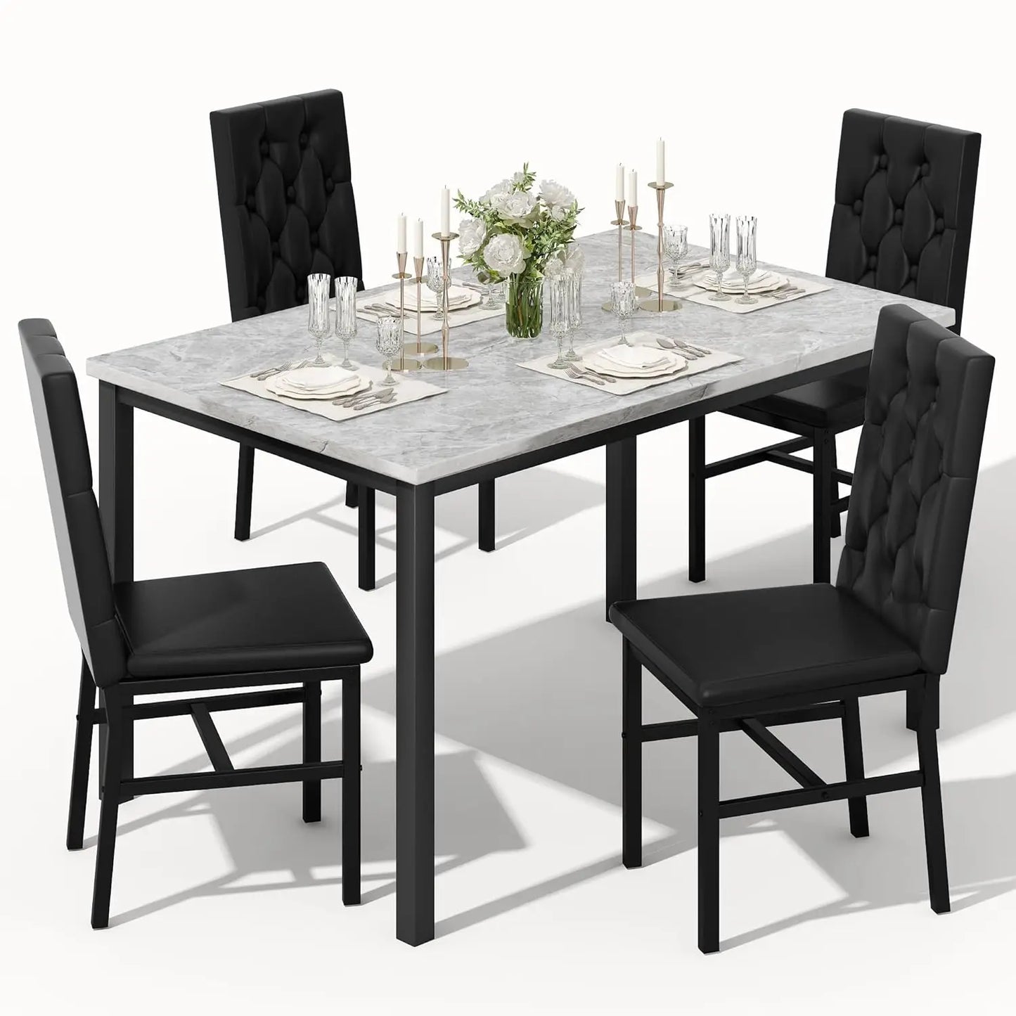 Faux Marble, Small Kitchen Table Chairs Set of 4 with Luxurious Button Tufted Dinner Chairs, Customized