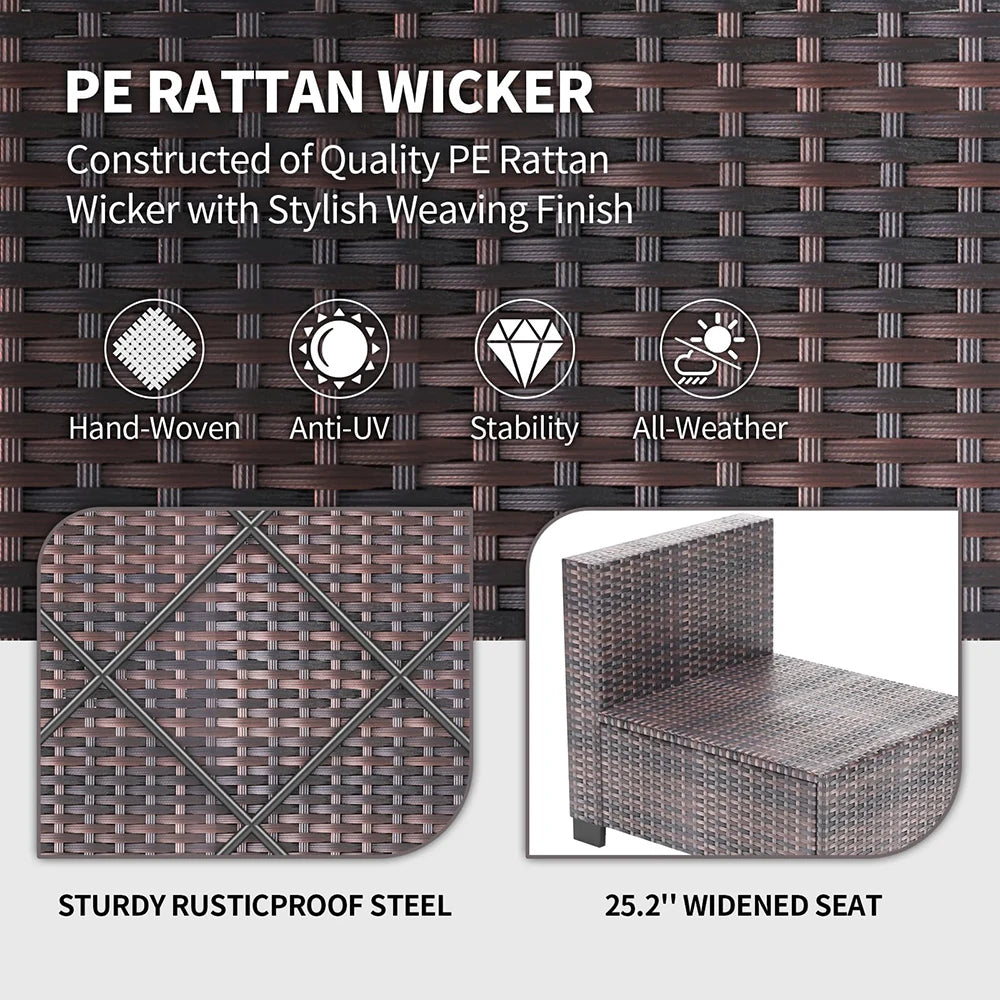 7-Piece PE Rattan Sectional Patio Set, Wicker Outdoor Sofa With Cushions & Glass Coffee Table