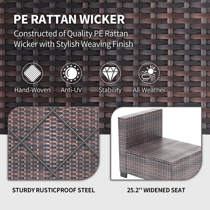 7-Piece PE Rattan Sectional Patio Set, Wicker Outdoor Sofa With Cushions & Glass Coffee Table