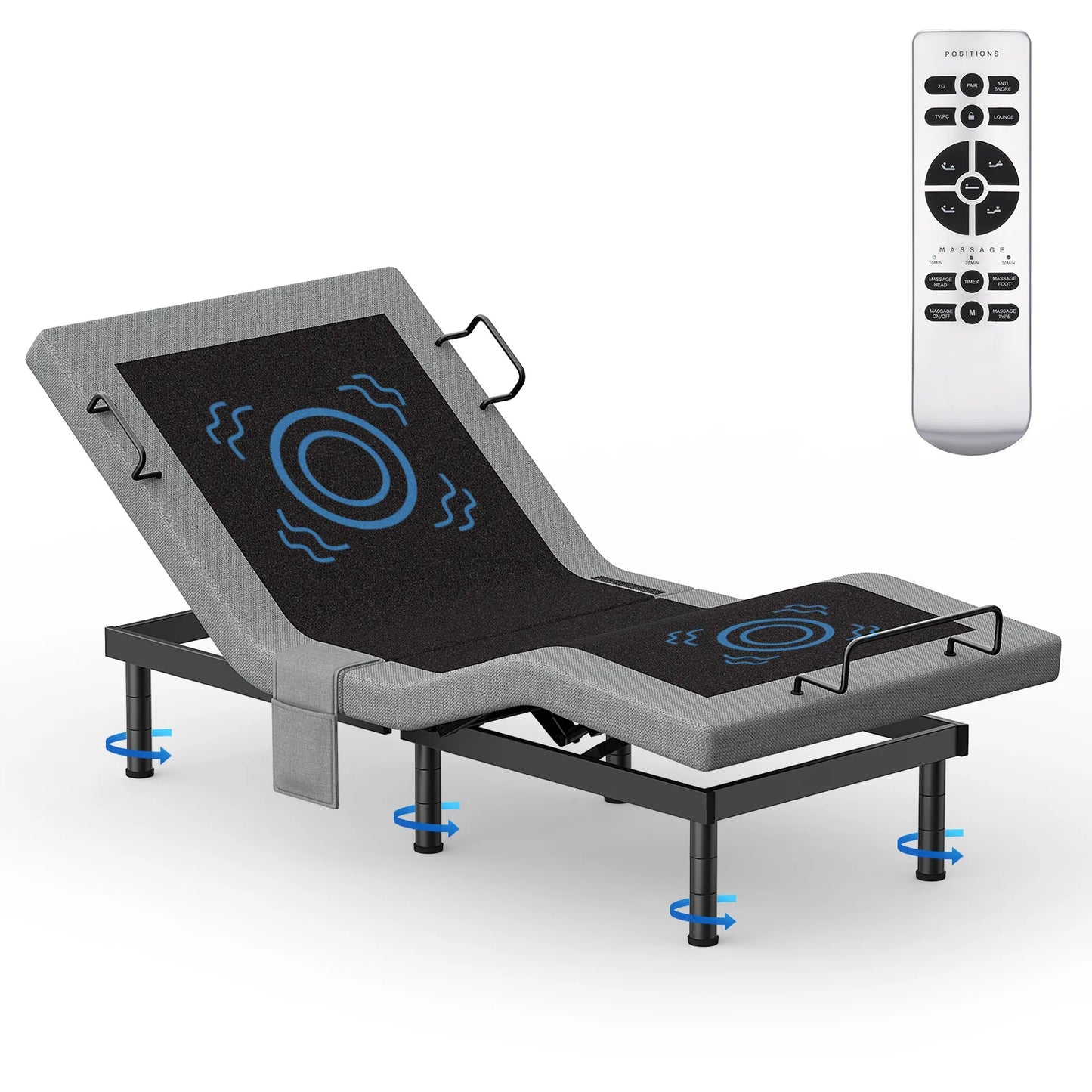 Twin Split King Size Adjustable Bed Base Frame with Massage Silent Double Motor with Wireless Remote Control