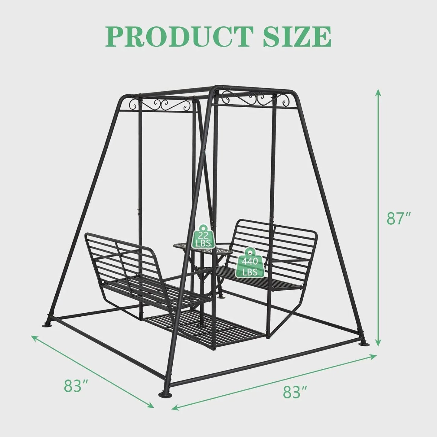 Outdoor Patio Swing Chair with Stand and Table, Hanging Swings with Heavy-Duty Steel Frame, Anti-Rust