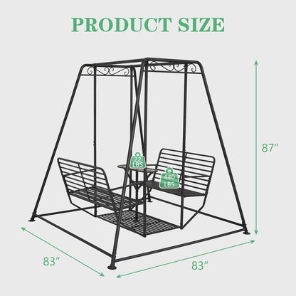 Outdoor Patio Swing Chair with Stand and Table, Hanging Swings with Heavy-Duty Steel Frame, Anti-Rust