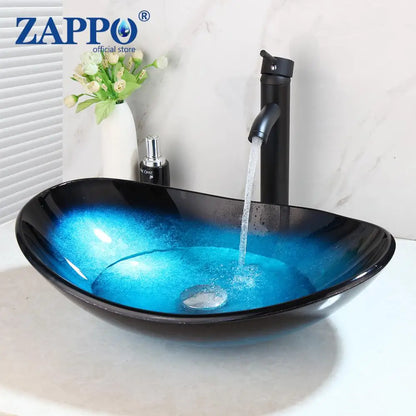 Tempered Above Counter Basin Glass Sink with Waterfall Faucet Tap
