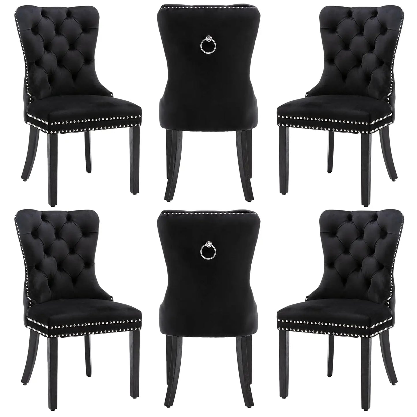 PU Leather Dining Chairs Set of 6, Dining Room Chairs with Solid Wood Legs and Pull Ring, Luxury, Customized