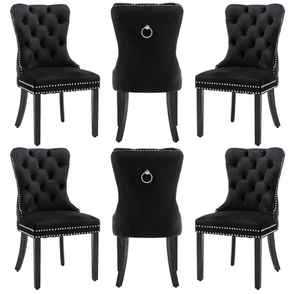 PU Leather Dining Chairs Set of 6, Dining Room Chairs with Solid Wood Legs and Pull Ring, Luxury, Customized