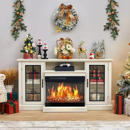 3-Sided Glass Fireplace Glass Fireplace TV Stand 12 Color  Entertainment Center Console