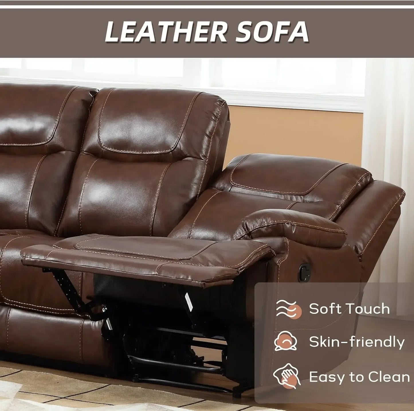 Genuine Leather Manual Recliner Sofa Set, Loveseat
