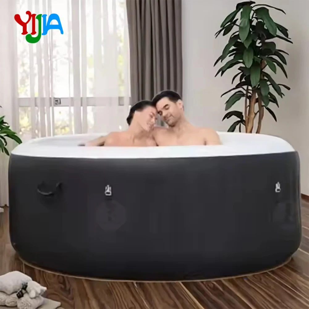 2-4 Person Inflatable Hot Tub, Round, Portable, 120 Air Jets, PVC, Outdoor Spa with Cover