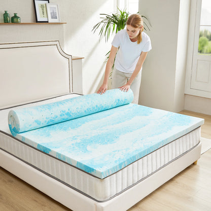 Gel Memory Foam Mattress Topper Full Size Cooling Mattress Soft and Breathable Bed Topper