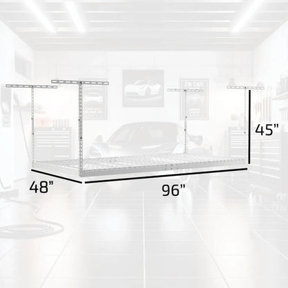 Overhead Garage Storage Rack - 4 x 8 Ceiling Shelving, Adjustable Hanging Racks, Color: White