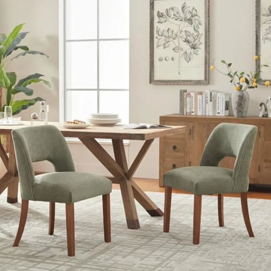Wooden Dining Chairs Set of 2 Modern Fabric Upholstered Dining Room Chair, Farmhouse-style