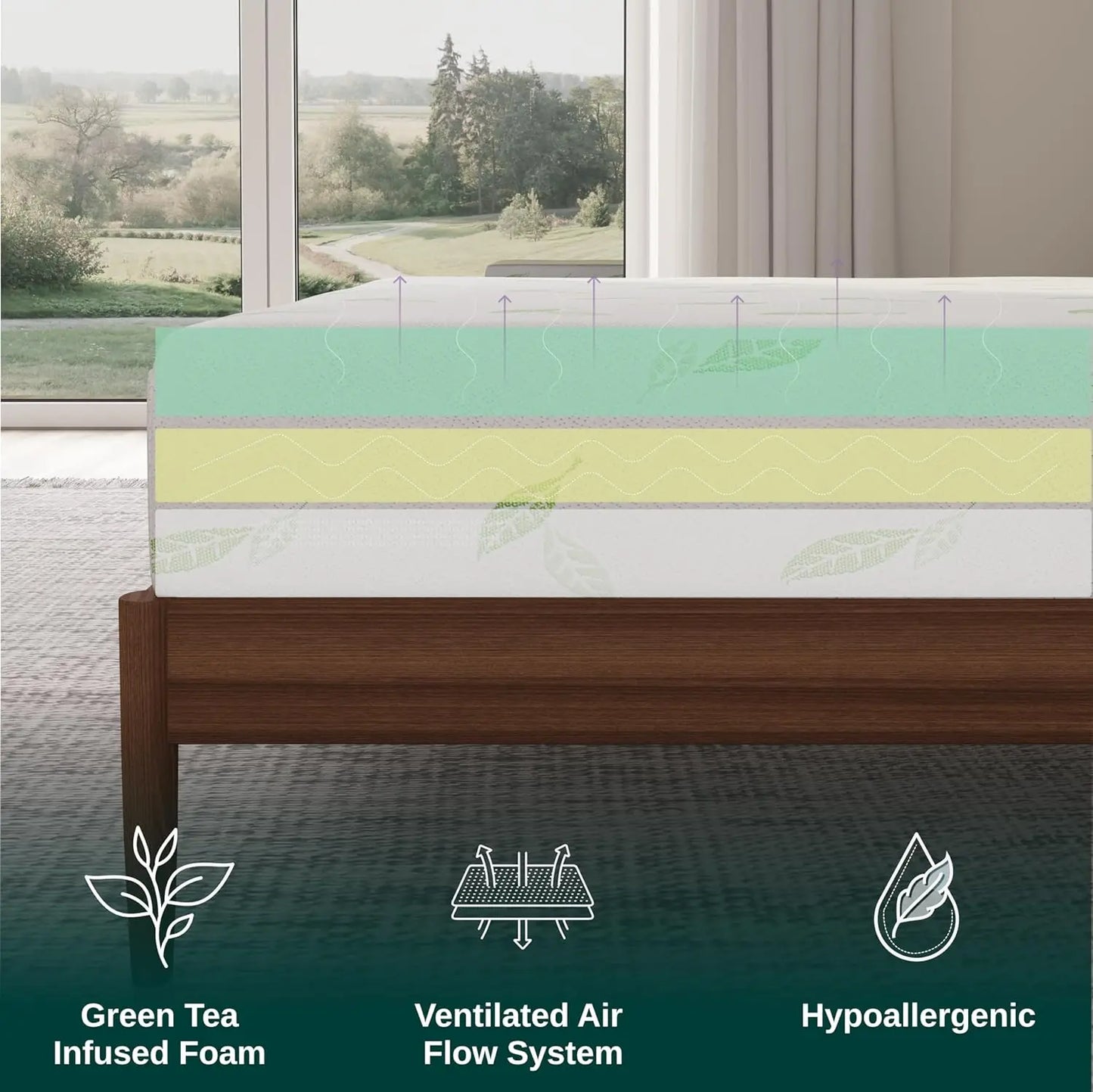 6 Inch Green Tea Infused Memory Foam Mattress, Twin Size, CertiPUR-US Certified, Bed in a Box