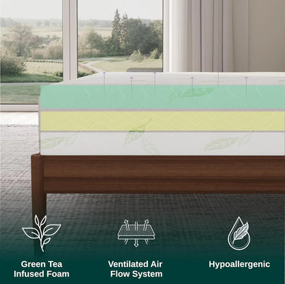 6 Inch Green Tea Infused Memory Foam Mattress, Twin Size, CertiPUR-US Certified, Bed in a Box