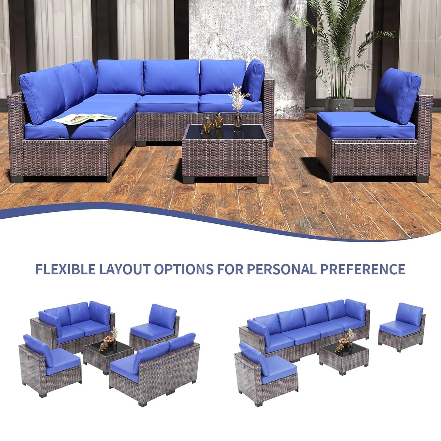 7-Piece,  Outdoor Furniture Set, PE Rattan Wicker Sectional,  Sofa Set, Perfect For Garden, Balcony, Deck ,or Patio