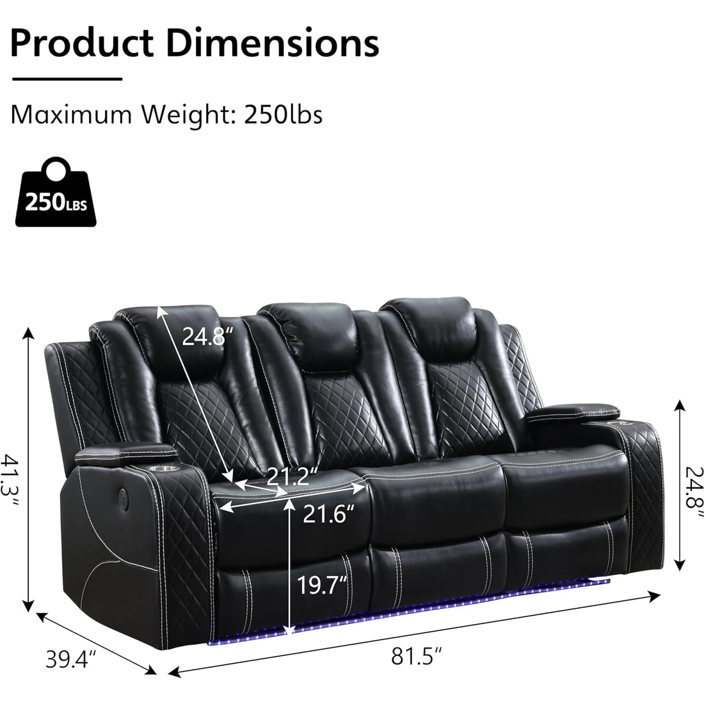 Power Reclining Sofa O Gravity, LED Floor light, Reading Light, Drop-down Table