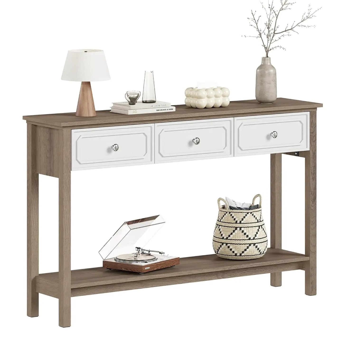 Entryway Table Console Storage 3 Drawers Open Shelf Behind Sofa Narrow Long Hallway