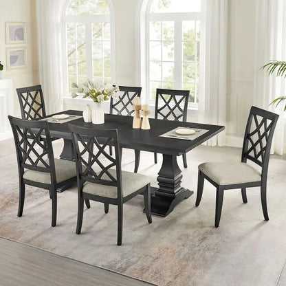Extendable 7-Piece Retro Wooden Dining Set for 6, Curved Table & Upholstered Chairs