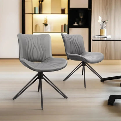Dining Chair Set of 6, 360° Swivel Upholstered Mid-Century Modern Kitchen Dining Chairs, Faux Leather Upholstered Side Chair