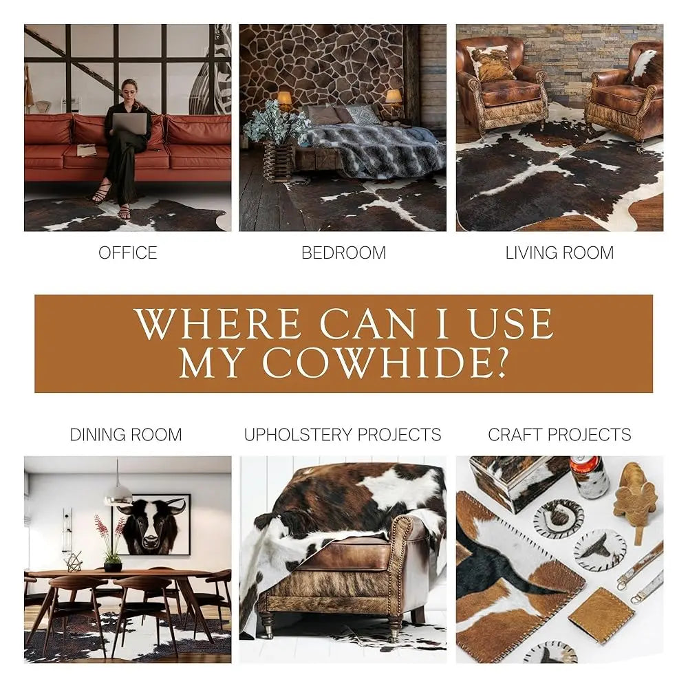 100% Genuine Tricolor Cow Skin Leather Cowhide Rug & Floor Carpet