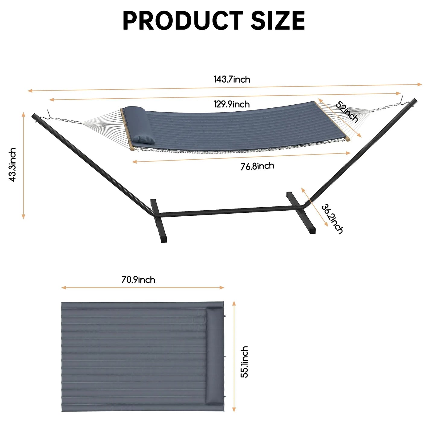 Portable Double Hammock With Stand, 2 Person Heavy Duty  For Outdoors With Pillow & Adjustable Steel Stand