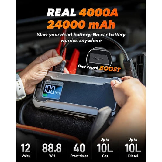 4000A Jump Starter,12V Car Battery Jump Starter, 24000mAh Portable Jump Starter Battery