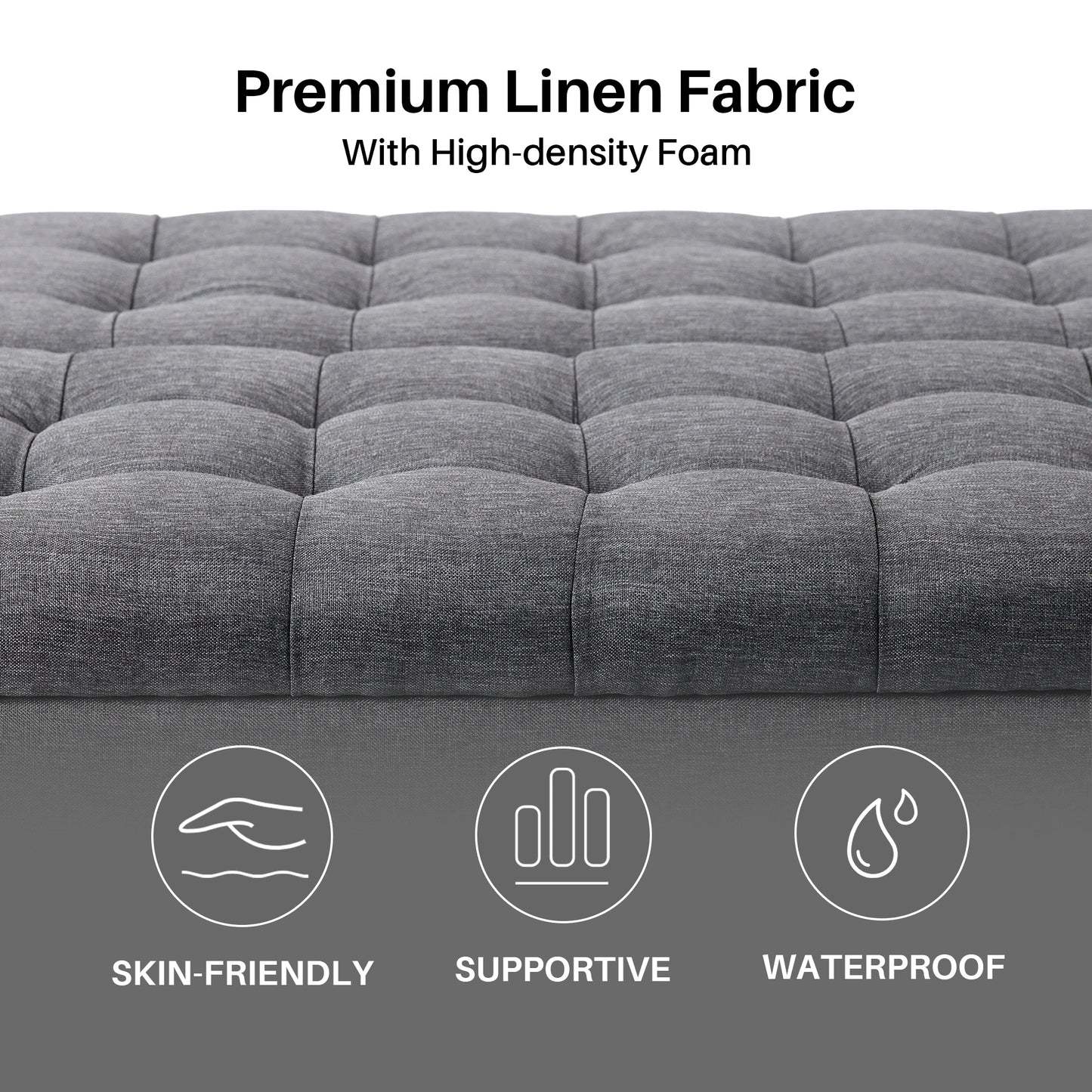 35" Large Square Storage Ottoman Bench, Upholstered Coffee Table, Lift Top Storage Ottoman Tufted Fabric for Living Room