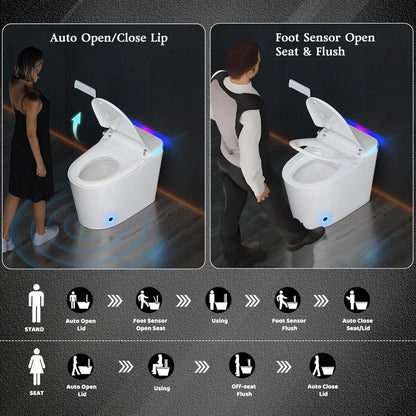 Smart Toilet with Bidet Built in, with Heated Seat and Night Light, Tankless Toilet for Bathroom, One Piece