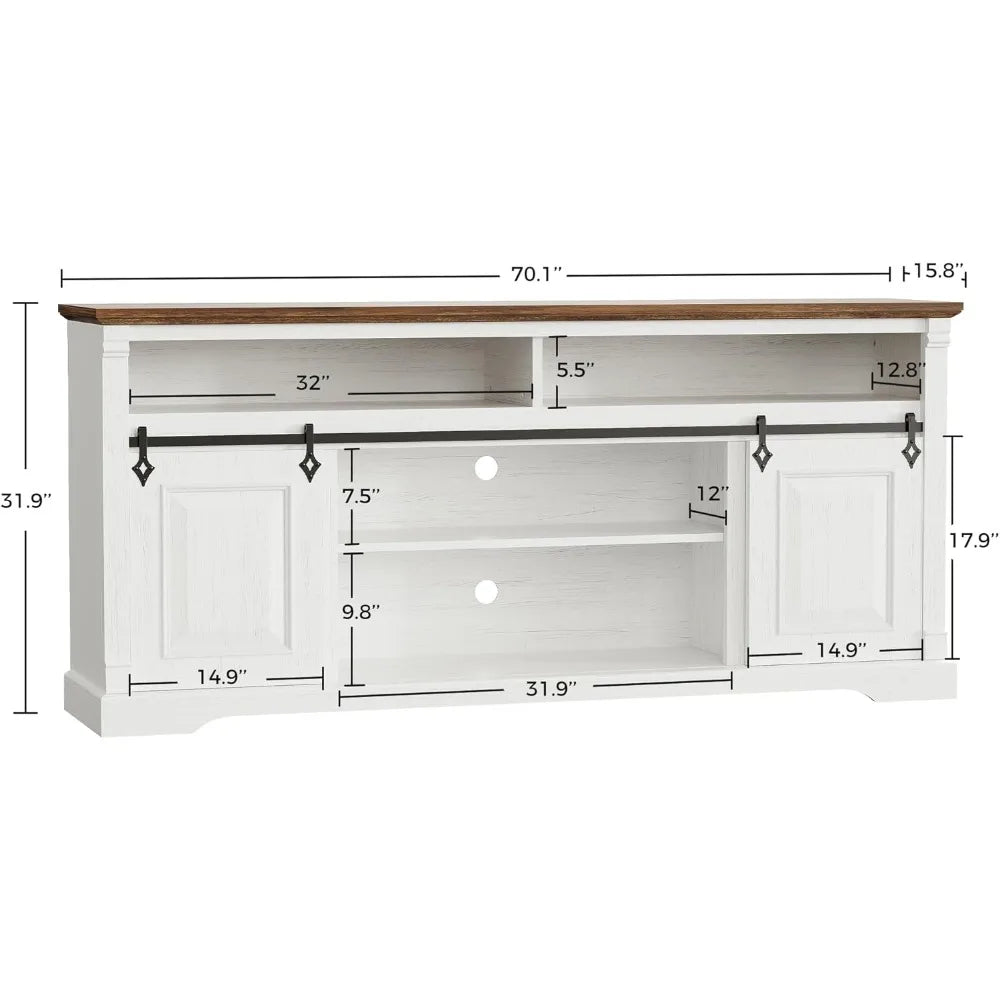Farmhouse TV Stand, Entertainment Center with Storage Cabinets and Sliding Barn Door, Media Console