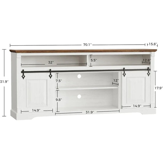 Farmhouse TV Stand, Entertainment Center with Storage Cabinets and Sliding Barn Door, Media Console