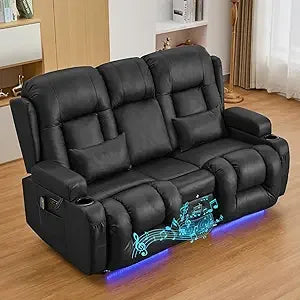 67" Power Reclining Loveseat Sofa, Theater Seating with Console, Ambient Lighting/Bluetooth Speakers/USB