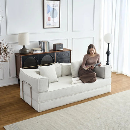 79" Convertible Sofa Bed with Pillows, Corduroy Folding Sleeper Sofa with Fixed-Shape Frame, Boneless Couch for Living Room