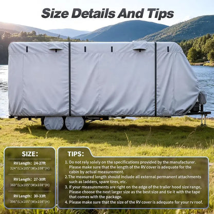 7 Layers Waterproof Camper Cover with Tongue Jack Cover, Windproof Travel Trailer Cover with Gutter Cover, Fit for 27-30ft