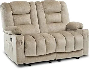 55.9" Power Loveseat Recliner with Heat and Vibration, Fabric Electric Loveseat Recliner, USB Charge Port, Cup Holders