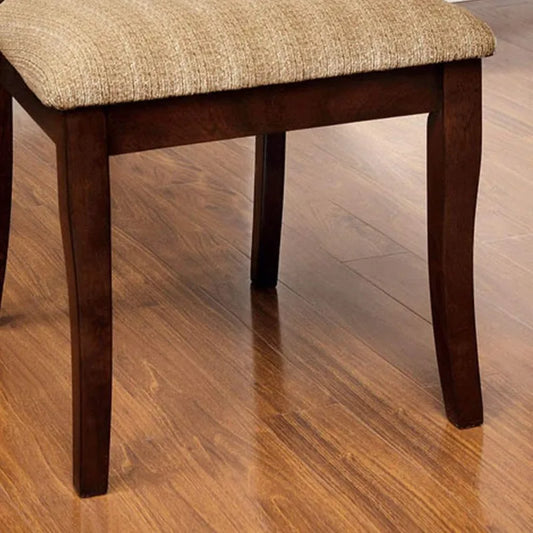 Dark Brown Wooden Dining Chair with Lattice Backrest Beige Fabric Seat Classic Style Dining Room Furniture for Home