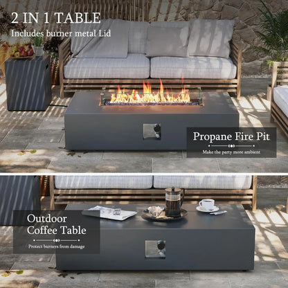 56-inch Outdoor Propane Gas Fire Pit Table 50000 BTU Iron Rectangle Firepit for Outside Patio with Tank Hidden Table, Wind Guard