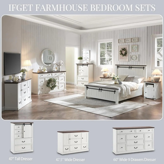 Farmhouse 9 Drawers Dresser, 60" Wide Wood Rustic, Large Storage, Dresser Organizer