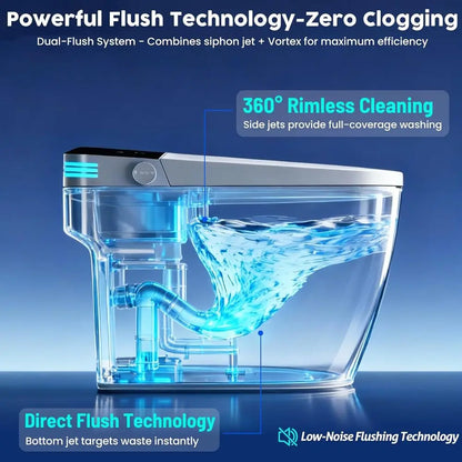 Smart Toilet with Bidet, Elongated Tankless Toilet, with Heated Seat, Auto Dual Flush, Warm Water & Air Dry