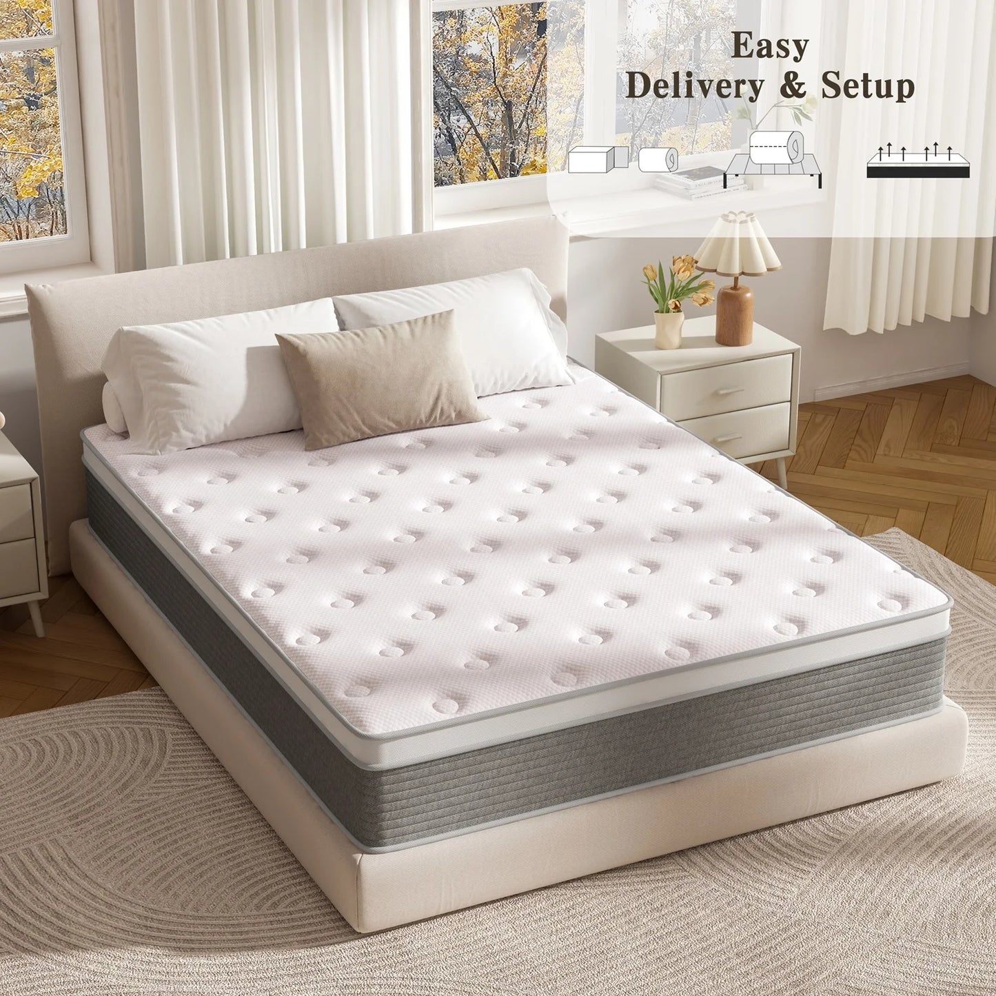 Twin XL Mattress, 12 Inch Twin XL Mattress in a Box Hybrid Design for Cooling Sleep Pressure Relief