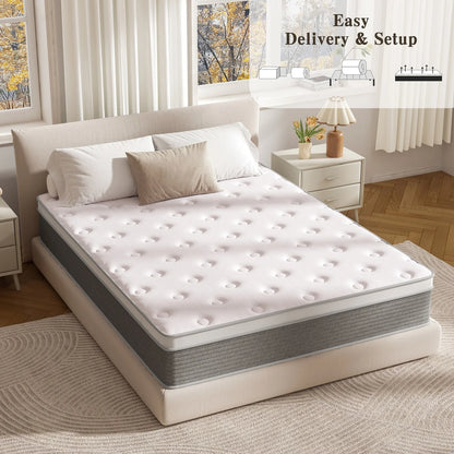 Twin XL Mattress, 12 Inch Twin XL Mattress in a Box Hybrid Design for Cooling Sleep Pressure Relief