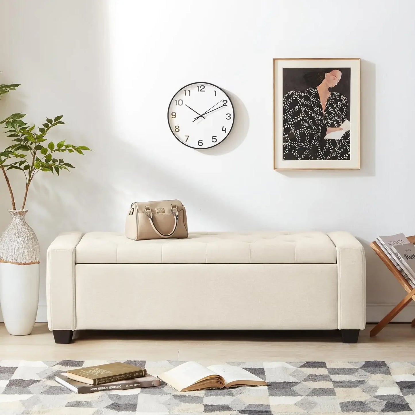 Storage Ottoman Bench with Safety Hinge, Upholstered Entryway Bench with Seating for Bedroom,